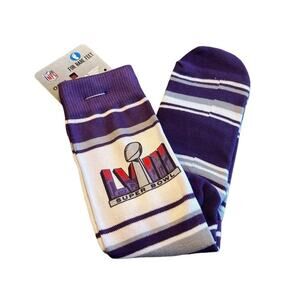 NFL Super Bowl LVIII 2024 Purple Striped Crew Socks NWT Kansas City Chiefsfs